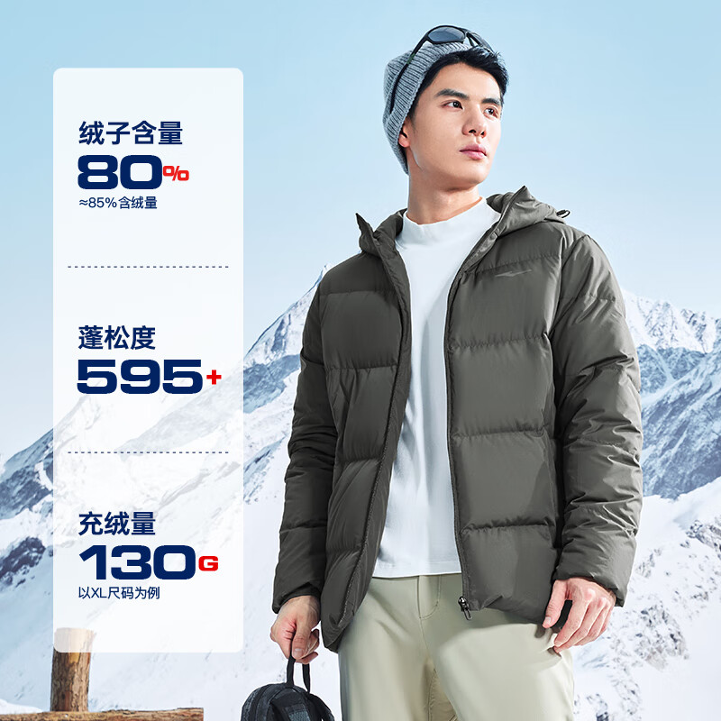 鸿星尔克防泼水3.0羽绒服男秋冬新款男士羽绒衣男装保暖防风夹克外套男款 深烟绿-1003-升级款/三防 L (165-170cm/120-130斤)