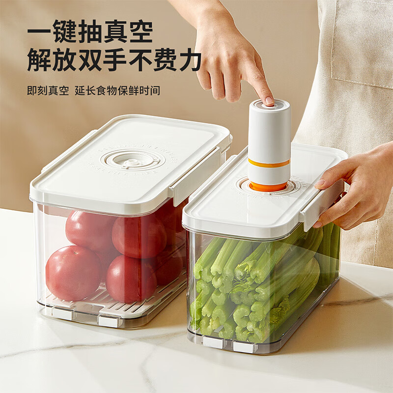 艾仕可真空保鲜盒密封食品级水果蔬菜冷冻分装专用整理冰箱食物收纳盒子 4.5L*1个装+电动抽真空泵