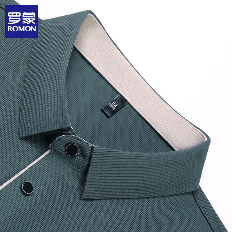 罗蒙（ROMON）长袖t恤男2026春季新款翻领休闲纯色打底体恤衫男装上衣 黑色 M (建议体重90-120斤)