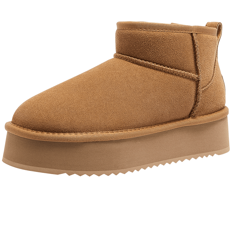 骆驼（CAMEL）小暖阳雪地靴女厚绒增高保暖靴 L25W275051 驼色(反绒面) 37