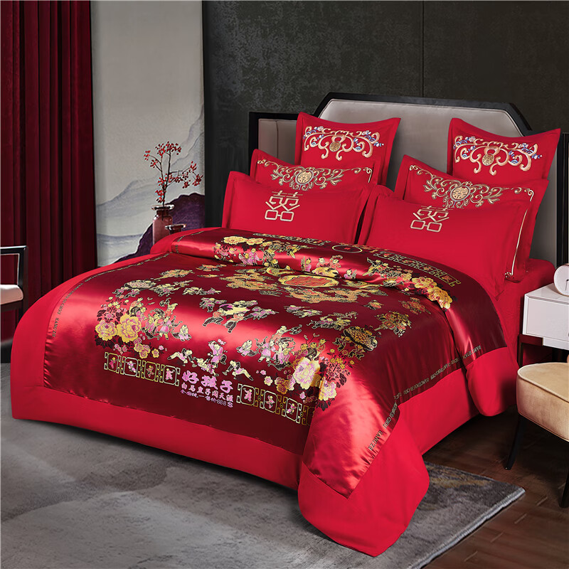 3结婚大红色龙凤百子图磨毛新婚床品 龙凤百子-红 200*230cm单被套