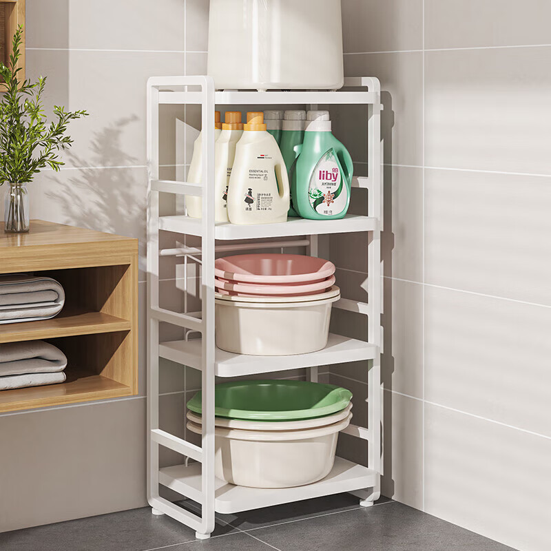 脸盆架置物架落地式卫生间多层马桶侧边多功能迷你洗衣机收纳架子 白色三层(上层加高)