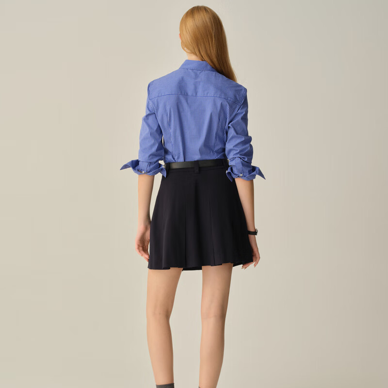 ELAND【小蛮腰】衣恋衬衫女短款棉质翻领通勤上衣2025秋季新款 蓝色(50)Blue S /160