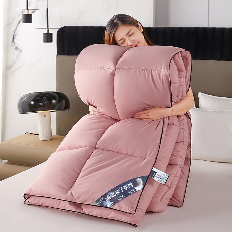 恒源祥羽丝绒被冬季白鹅丝绒8斤冬被棉被加厚10斤保暖被纯色磨毛春秋被 豆沙色 180*220cm【8斤冬被】