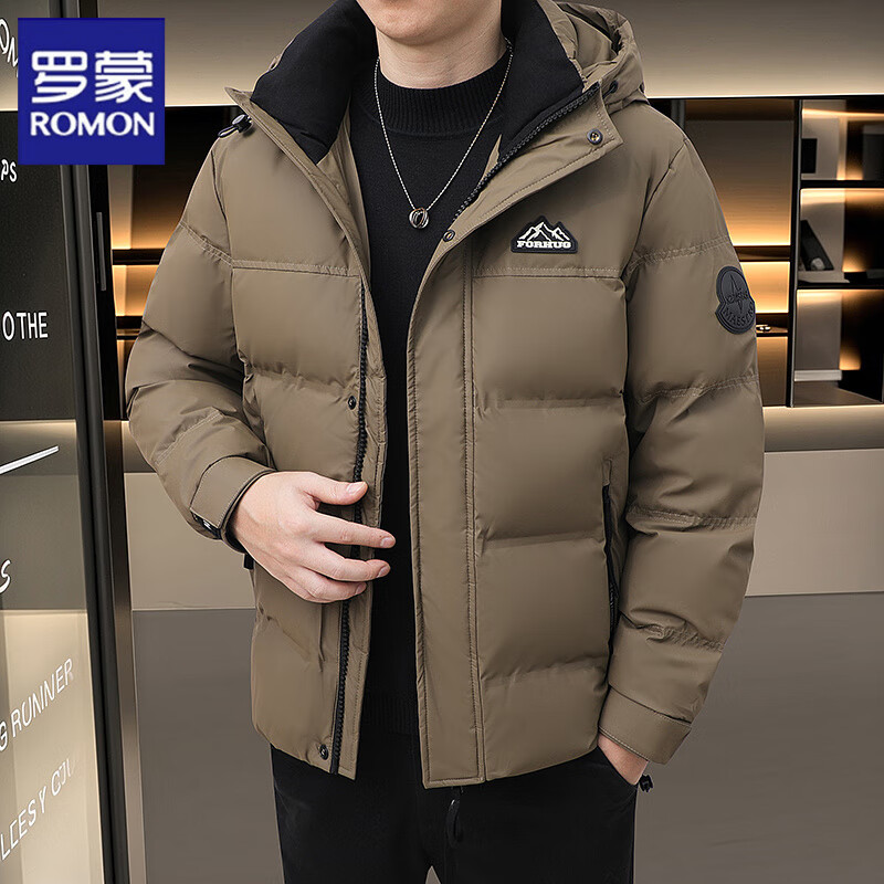 罗蒙羽绒服男士2025冬季新款立领潮牌时尚短款加厚外套男冬装面包服 【咖啡】 M 90-115斤