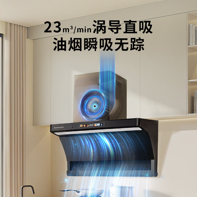 艾美特 AIRMATE顶侧双吸油烟机 23风量自动清洗彩屏LED大灯油烟机齐平橱柜 家用大吸力油烟机 AY660L 【23m³ 顶侧双吸】大灯体感彩屏智控+清洗