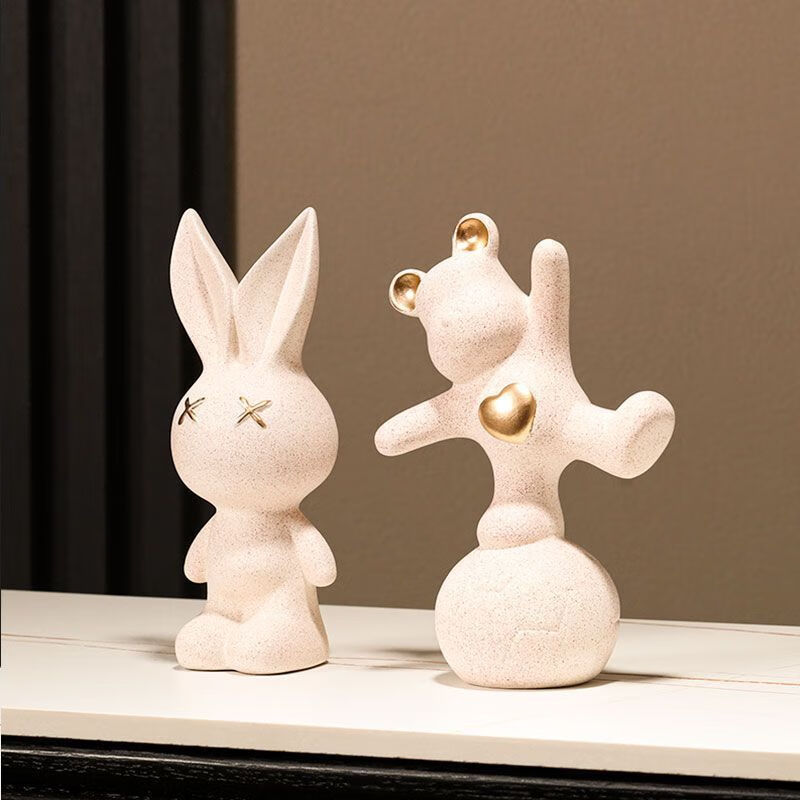 OYKTN网红北欧风可爱兔子爱心熊客厅摆件酒柜电视柜玄关年轻人乔迁礼物 米色尖耳兔