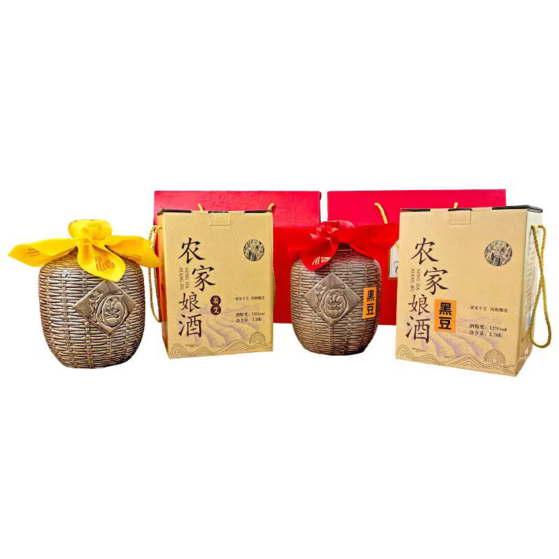 万绿康梅州黄酒特产客家娘酒月子酒12度当年新酿礼盒装 梅州黄酒 2260mL 1坛 礼盒装 黑豆黄酒