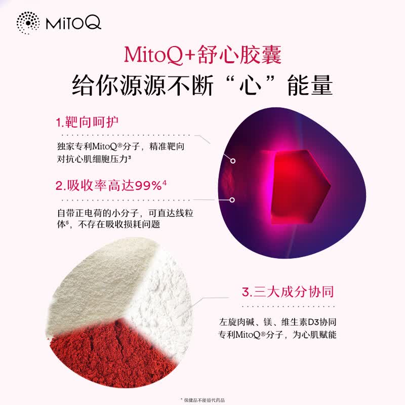 MitoQ舒心胶囊 进口还原型小分子靶向型 高效吸收呵护心肌心脏精准自护 舒心胶囊 60粒*1瓶