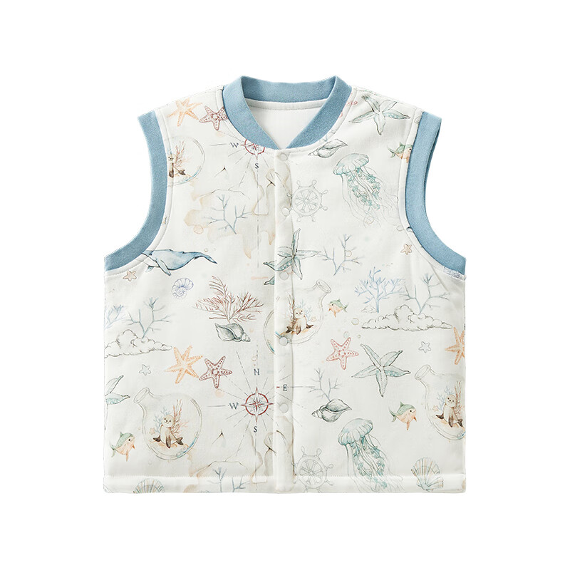 ELLE BABY儿童马甲宝宝背心夹棉秋冬款轻薄保暖护肚外穿A类可机洗 深海趣游 100 【推荐尺码100cm-90cm】