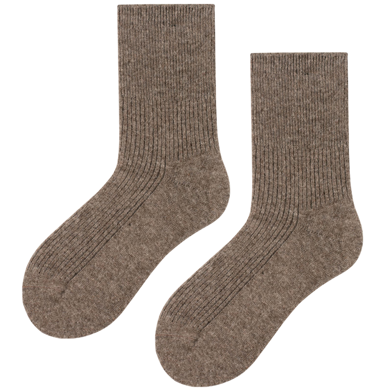 良樸襪子女士秋冬季保暖羊毛襪抽條本色中筒襪松口襪無印染羊毛