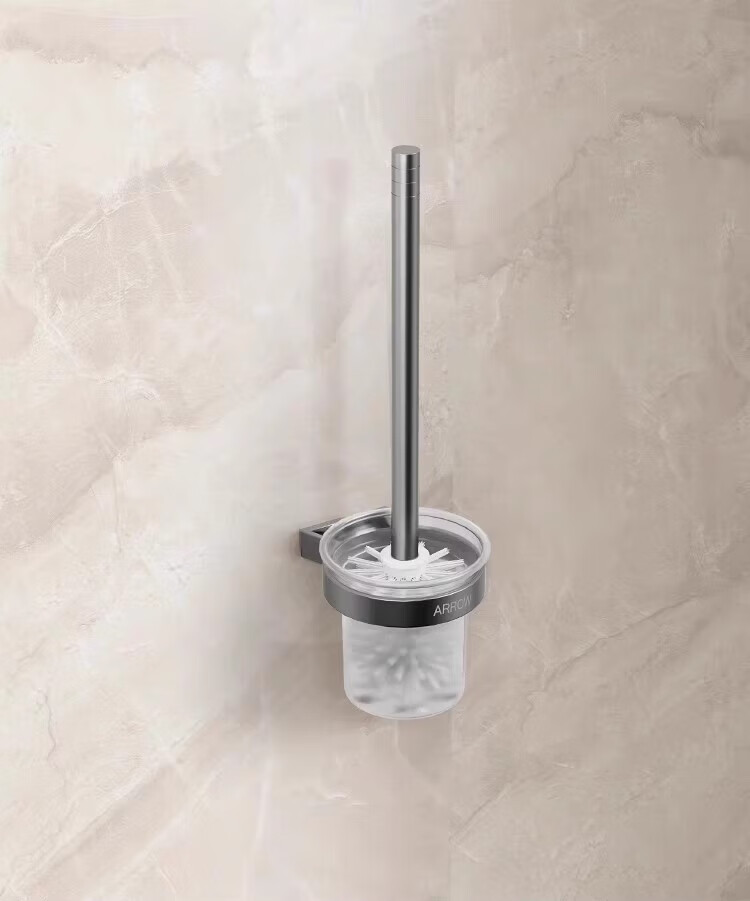 箭牌（ARROW）枪灰太空铝浴巾架浴室免打孔毛巾架卫生间置物架五金挂件套装 枪灰马桶刷