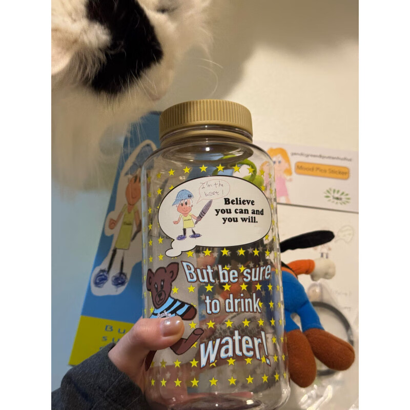 覆古印花y2k女孩1000ml大容量水杯通勤健身可携式塑料杯子 覆古印花杯1祇(1000ml)