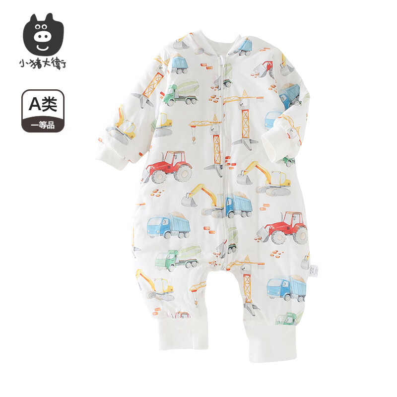 小猪大卫 PECODAVID秋冬儿童夹棉睡袋卡通印花纯棉拉链分腿睡袋裤腿裆部按扣 建设家园【120克】 90cm