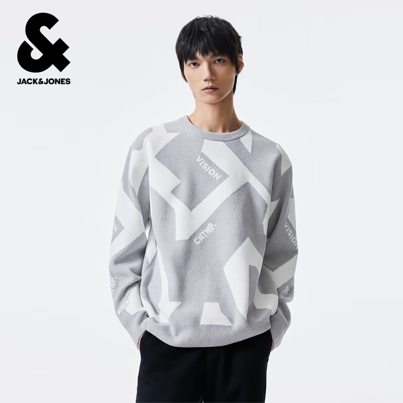 杰克·琼斯（JACK&amp;JONES）男装毛针织衫舒适百搭日常通勤雪尼尔宽松圆领套头毛衣225425040 A06本白色 常规 M （175）