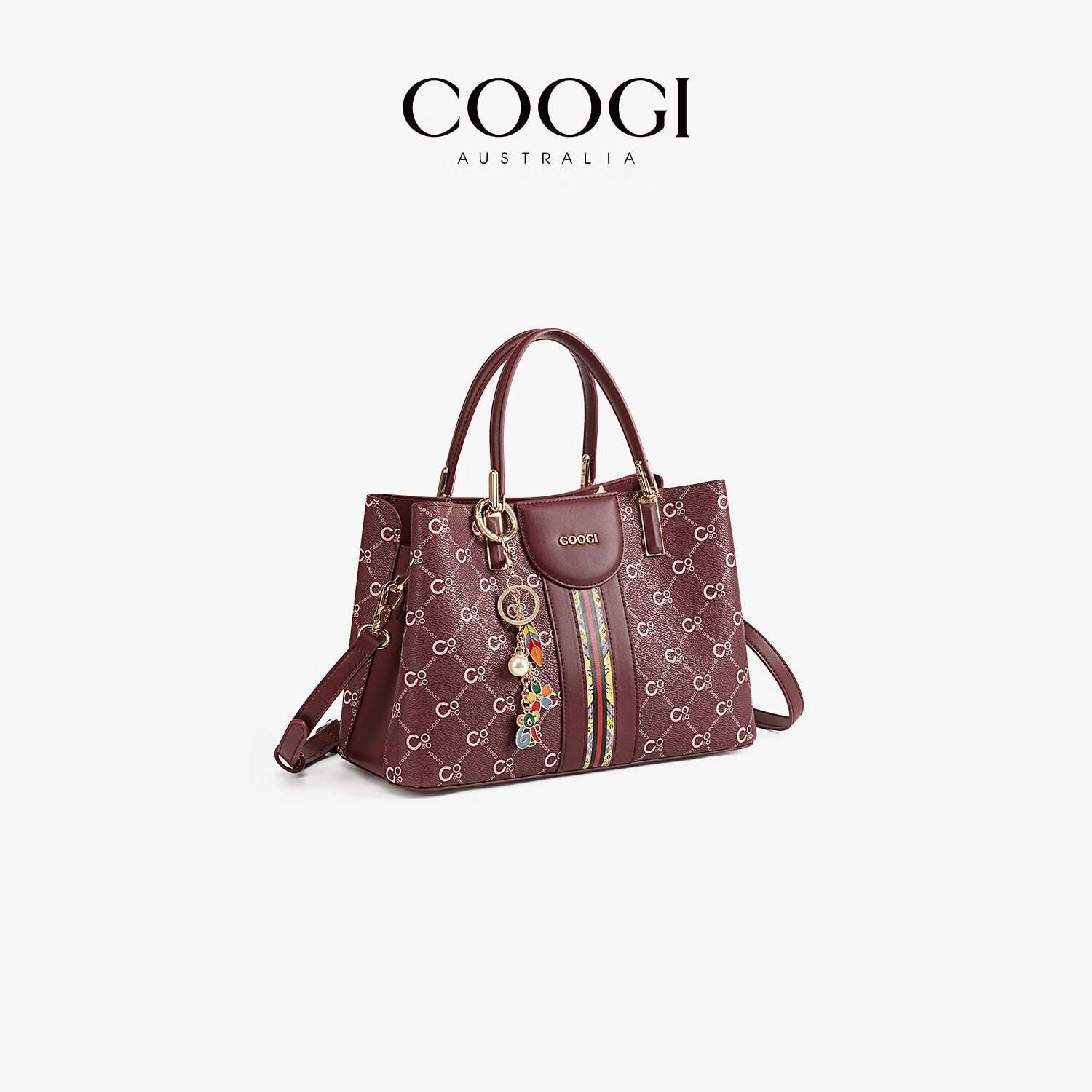 COOGI包包女包奢侈品牌2025女士斜挎包情人节生日礼物送女友老婆  酒红 28*14*19CM