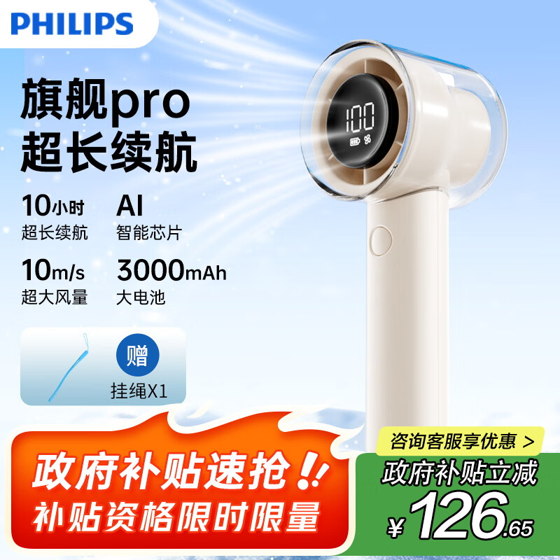 飞利浦（PHILIPS）风宝手持风扇16H长续航100档超高速大风力USB充电便携小风扇户外风宝野餐电风扇 ACR3242MPF
