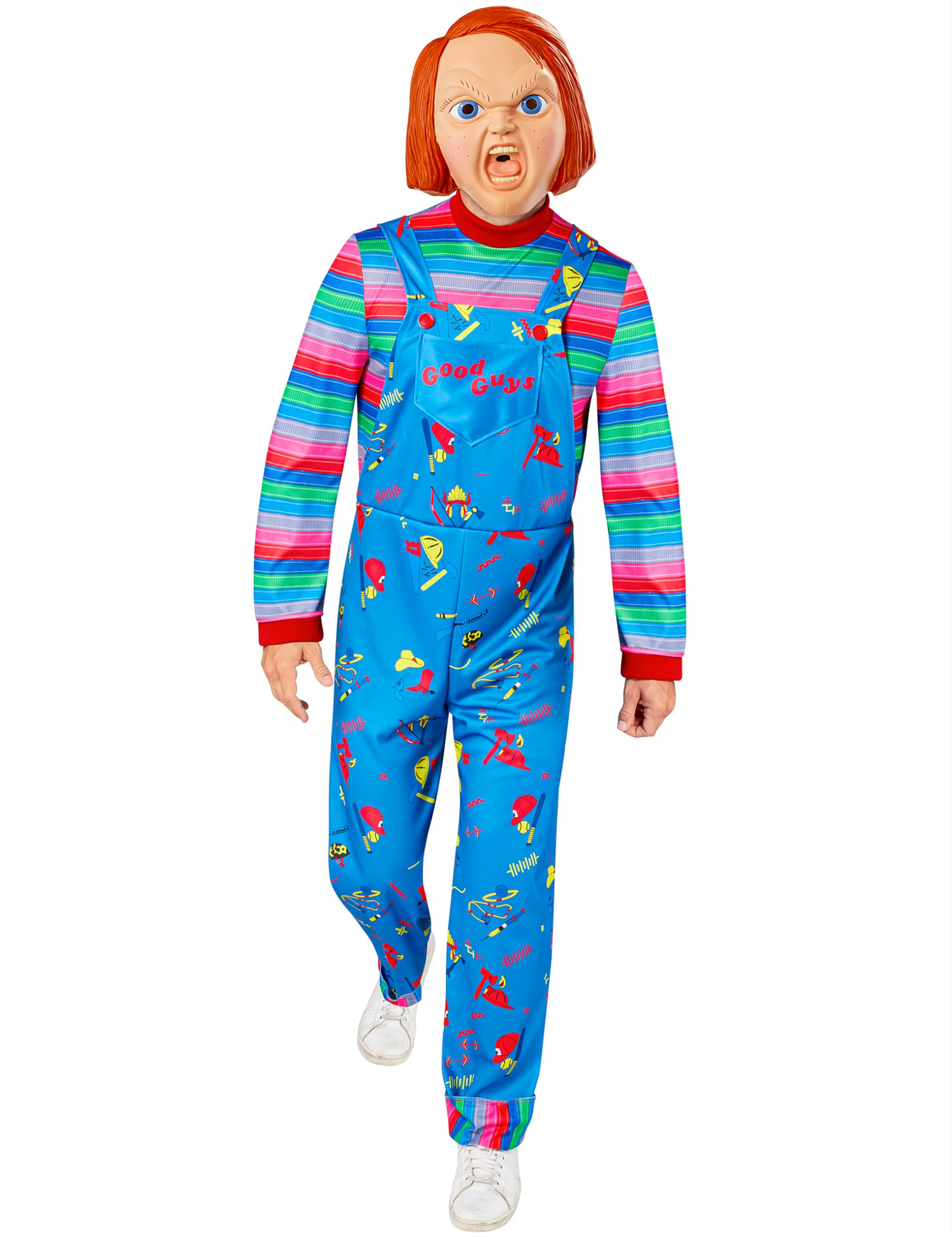 Rubies 男式 儿童 Play 2 成人 Chucky 服装连身衣和面具, 如图所示, XL 如图所示 XL