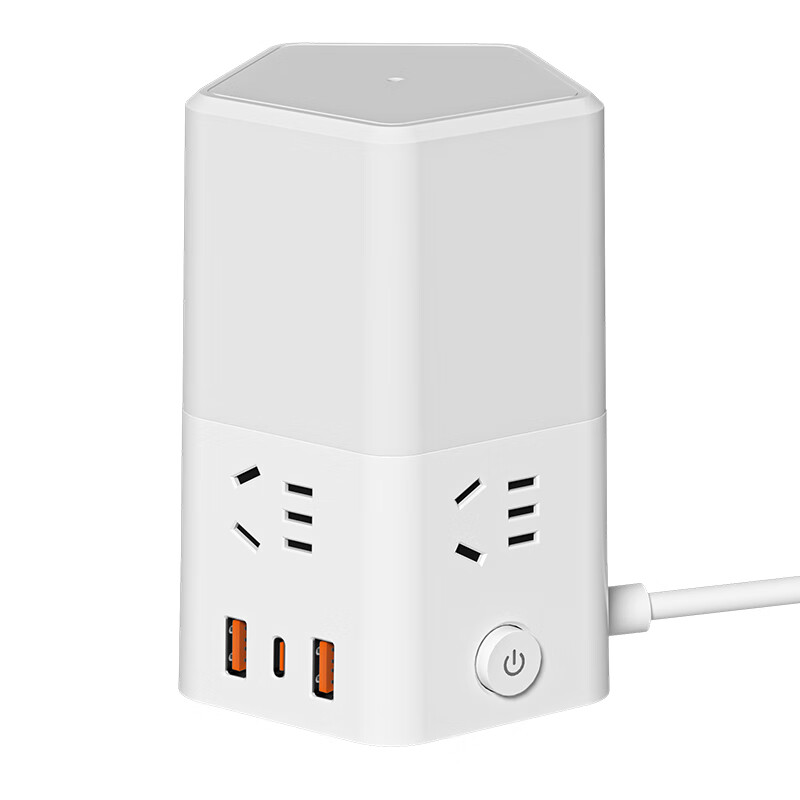 新款正品床头灯纯铜插座带小夜灯卧室喂奶灯多功能带USB接线板 五插位带3USB【带夜灯可三档调色】2.8米