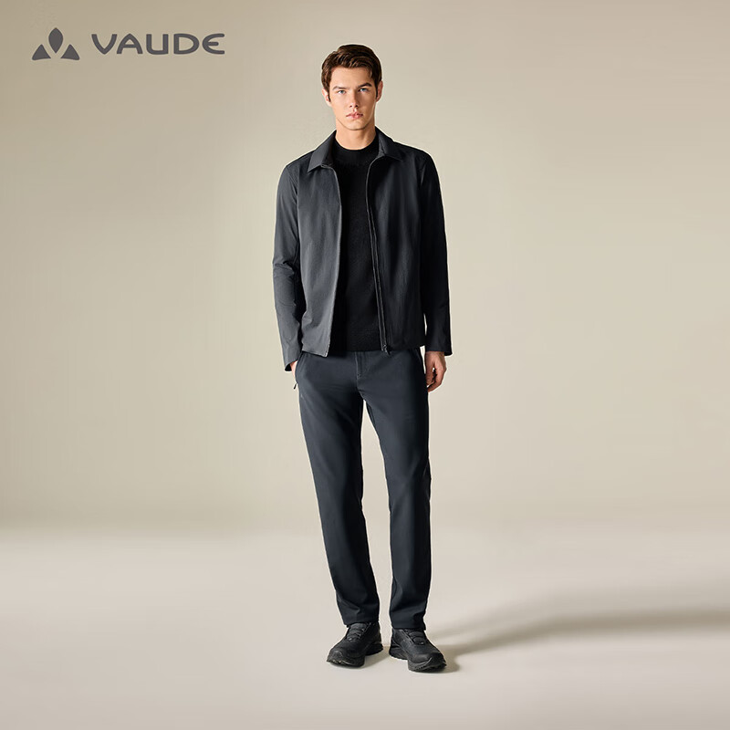 巍德(VAUDE)软壳衣CORDURA防风防水商务行政夹克男防刮蹭简约通勤外套男翻领 VAUDE黑-503 M【推荐身高170-180,130-140斤】
