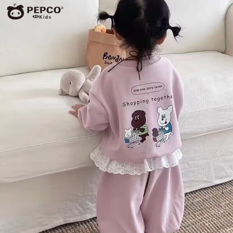 小猪班纳（PEPCO）女童卫衣套装可爱卡通印花秋季新款儿童洋气秋装宝宝屁帘裤两件套 KB双狗印花套装-粉色 90 (建议身高75-85cm)