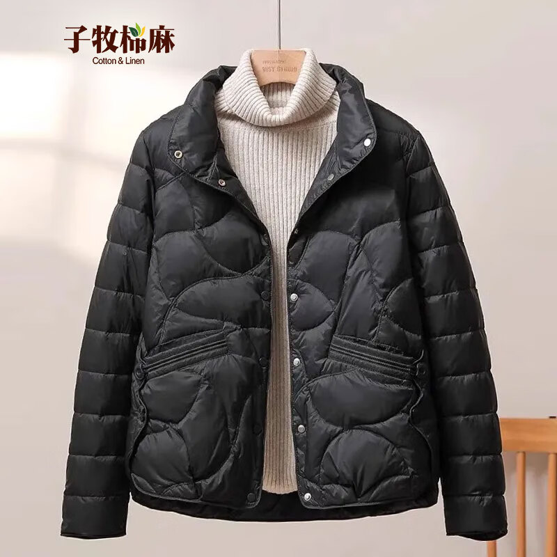 子牧棉麻2025冬装 女休闲百搭短款棉服棉袄时尚洋气保暖棉衣外套8903 黑色 XL (建议120-135斤)