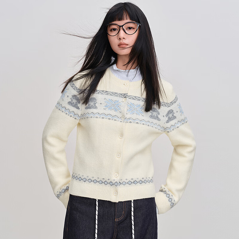 乐町【费尔岛】针织开衫女秋冬新款内搭上衣 云雾白（现货） L