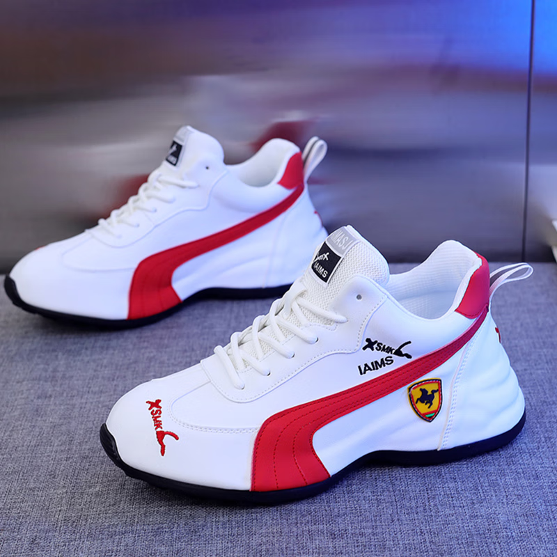 轻奢男鞋秋冬季皮面运动鞋男百搭老爹鞋男休闲鞋子男士软底增高鞋 黑金色 42