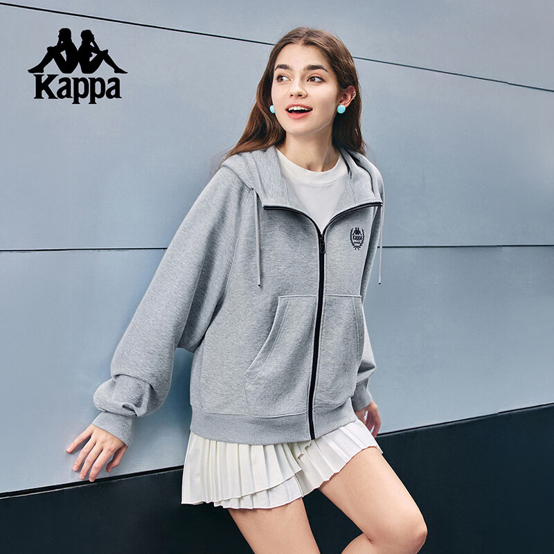 卡帕（Kappa）背靠背连帽外套女2026新款运动休闲cleanfit空气层卫衣K0F62MK08D 中浅花灰-0108 XL