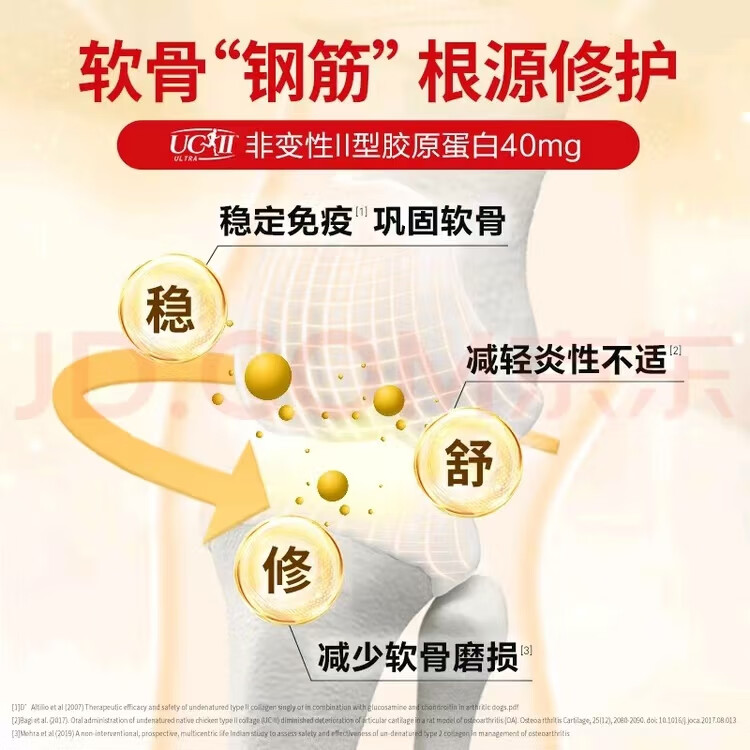 旭福MoveFree美国骨胶原蛋白关节维骨力补氨糖软骨素钙片白瓶75粒 益节骨胶原白瓶*75级（三瓶装）