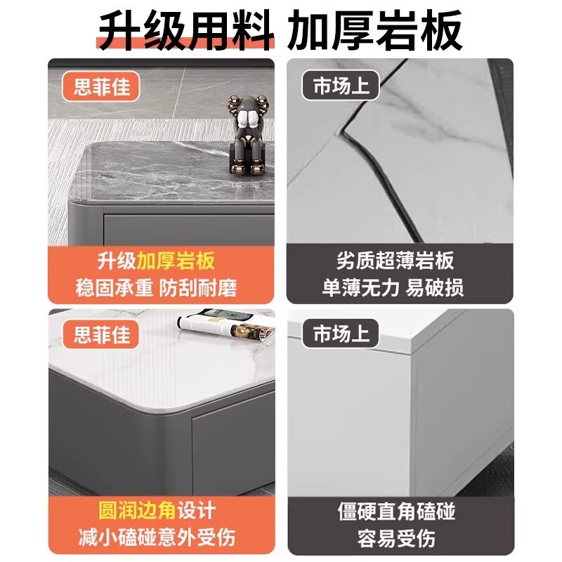 汐墨阁岩板电视机柜茶几现代简约组合家用小户型轻奢落地客厅新款储物柜 1.0米双抽茶几【白石纹+橘柜】 9mm加厚岩板 组装简单