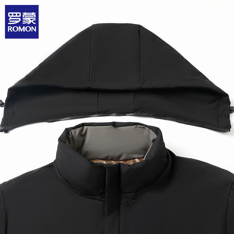 罗蒙(ROMON)男士棉衣外套2025冬季新款可脱卸连帽棉服休闲保暖棉袄子男装 黑色 2XL (180) (建议体130-145斤)