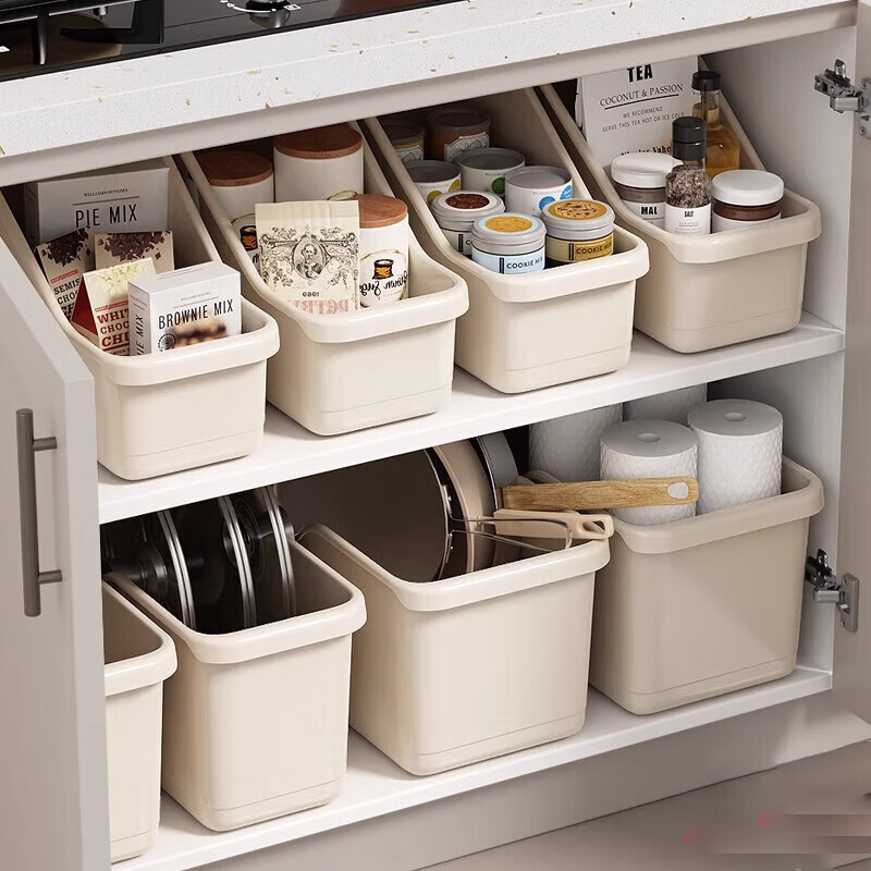 木格格厨房收纳盒调料收纳盒子桌面储物盒收纳筐葱姜蒜亚克力杂物置物盒 斜口款带滑轮【单个装】升级加厚