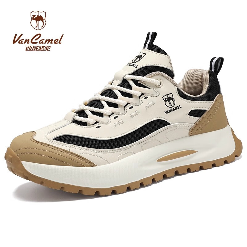 西域骆驼（VANCAMEL）轻奢男鞋秋冬季新款百搭运动鞋男软底增高休闲鞋子时尚男士老爹鞋 【官方正品 质量保证】米粽皮面款 40