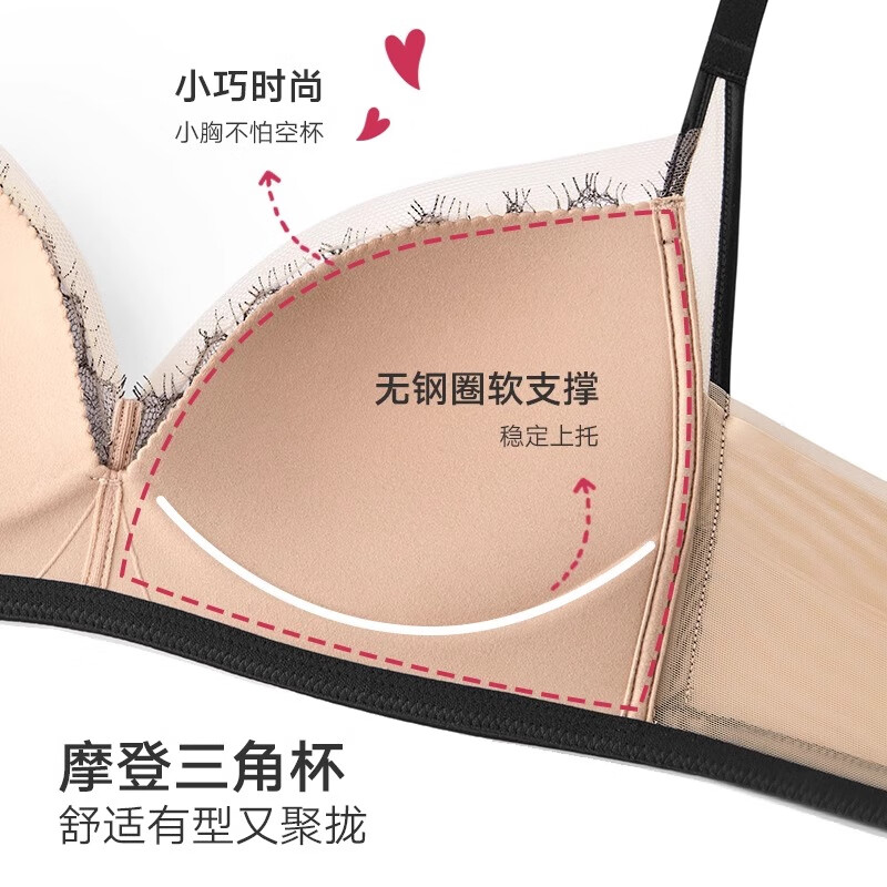 曼妮芬[朱珠同款]睫毛蕾丝美背文胸女士无钢圈聚拢舒适本命年红聚拢内衣 撞色红 80B