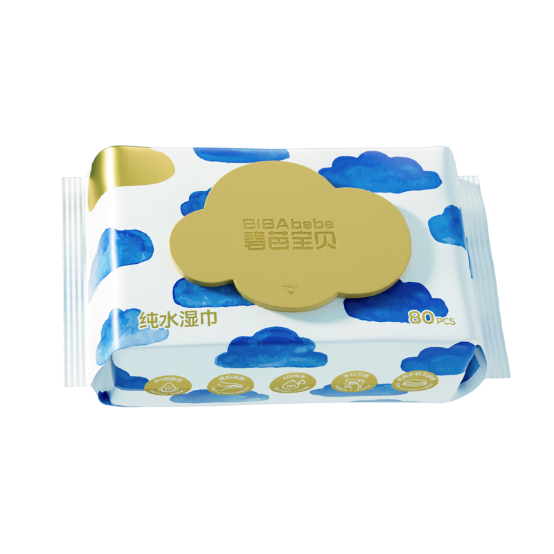 碧芭宝贝盛夏光年纯水湿巾80抽*1包 EDI纯水温和清洁冰川水湿纸巾大包尝鲜