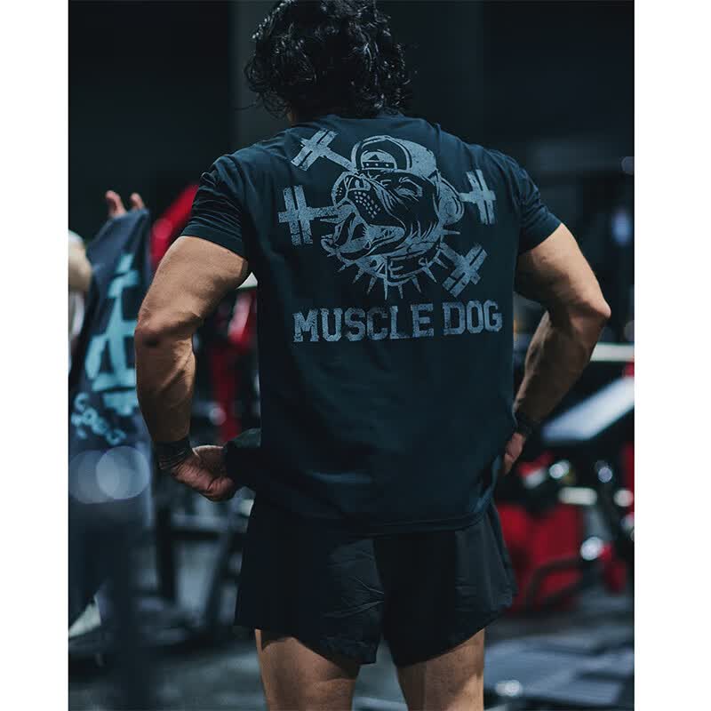 MUSCLE DOG肌肉狗 运动T恤男2025新款轻量7A抗菌皮UPF50印花短袖健身训练服 深灰色 3XL
