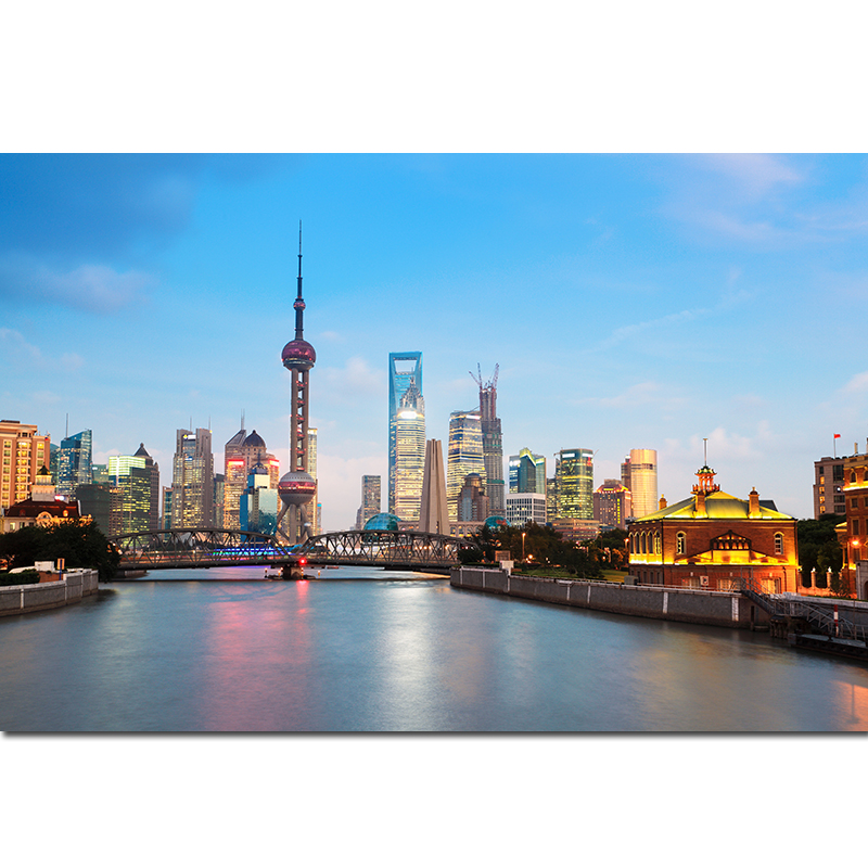 东方明珠塔城市建筑海报名胜古迹都市上海夜景风景画客厅自粘贴画 q10