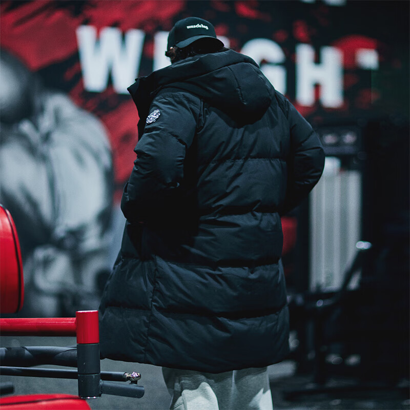 MUSCLE DOG肌肉狗 羽绒服外套男冬季中长款防寒保暖过膝90鸭绒羽绒服外套 黑色 3XL