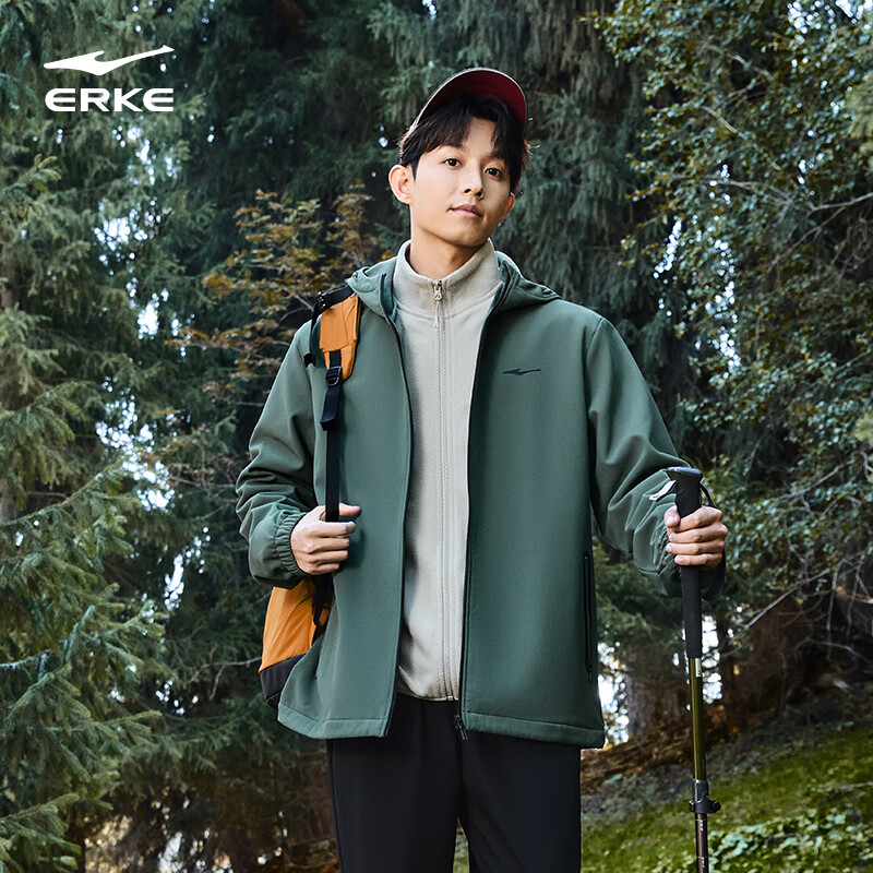 鸿星尔克 外套男秋冬季夹克男季宽松运动健身跑步男生风衣运动服长袖外套 石郁蓝-2004-加厚风衣 XL