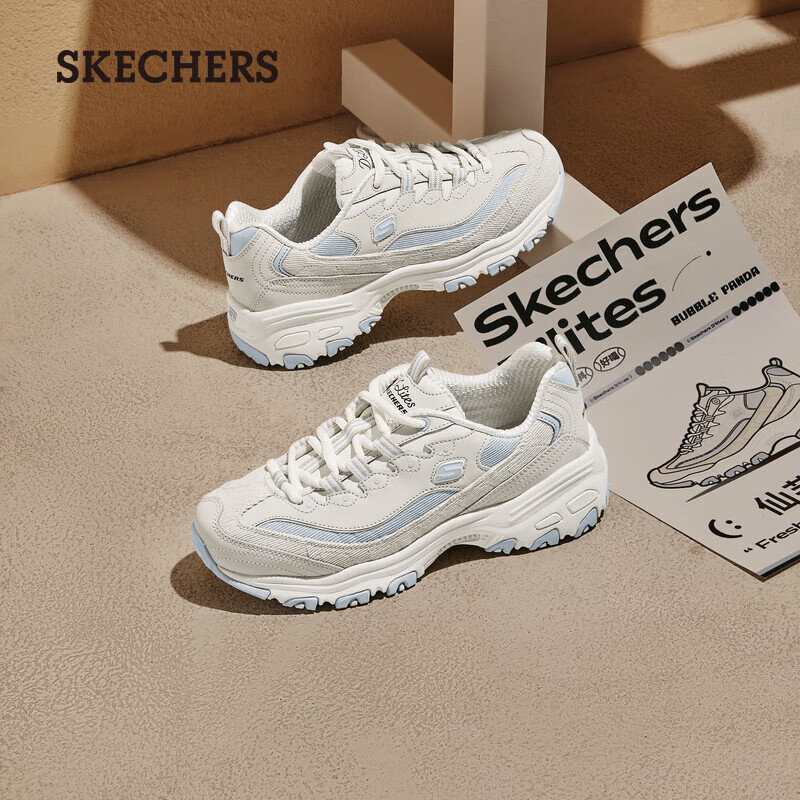 斯凯奇（Skechers）奶茶熊男女复古熊猫老爹鞋百搭情侣运动896276 自然色/灰色/NTGY 37