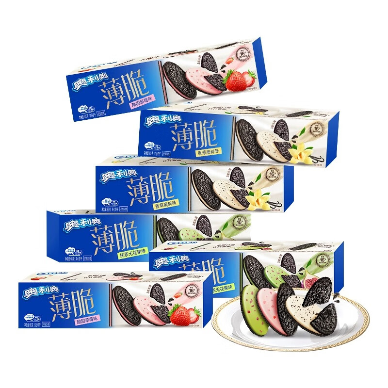 奥利奥薄脆夹心饼干干95g盒巧克力草莓味青柠芝士味饼干干 草莓味95g*4盒