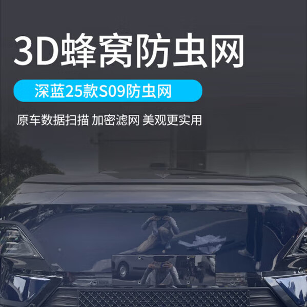 适用于深蓝S09专用一体式防虫网前脸改装饰中网汽车用品大全配件 深蓝25款S09防虫网-亮黑