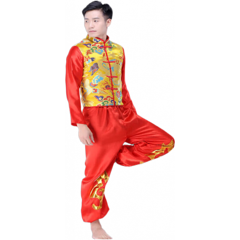 結(jié)盟者廣場(chǎng)舞服裝男士民族秧歌服新款打鼓服演出服中老年舞龍花燈表演服 男款黃色長(zhǎng)袖 L