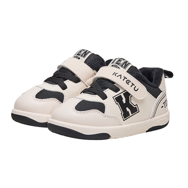 卡特兔婴幼儿学步鞋小童机能鞋保暖男宝宝童鞋儿童棉鞋幼儿园室内小白鞋 白黑 19 内长12.0cm  脚长11.0-11.5