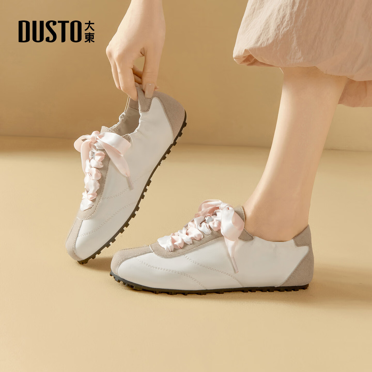 大东芭蕾德训鞋女鞋2026年春季新款圆头褶皱丝带0602 米色 35