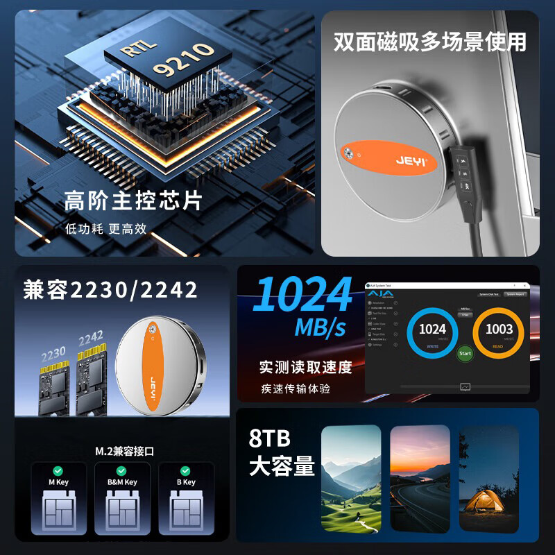 佳翼(JEYI)【苹果磁吸硬盘盒】M.2 2230手机扩容神 适用iPhone 16/17 Mac 磁吸贴合 直播4K素材直存 【2230磁吸】10G+PD100W+DP8K