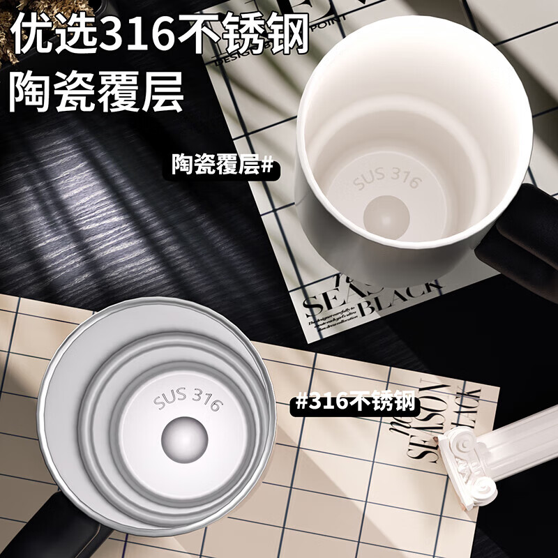 皇家洛克 ROYALLOCKE保温杯男女士大容量冰霸杯高颜值陶瓷覆层内胆吸管水杯礼物 【陶瓷覆层内胆】白色1300ML