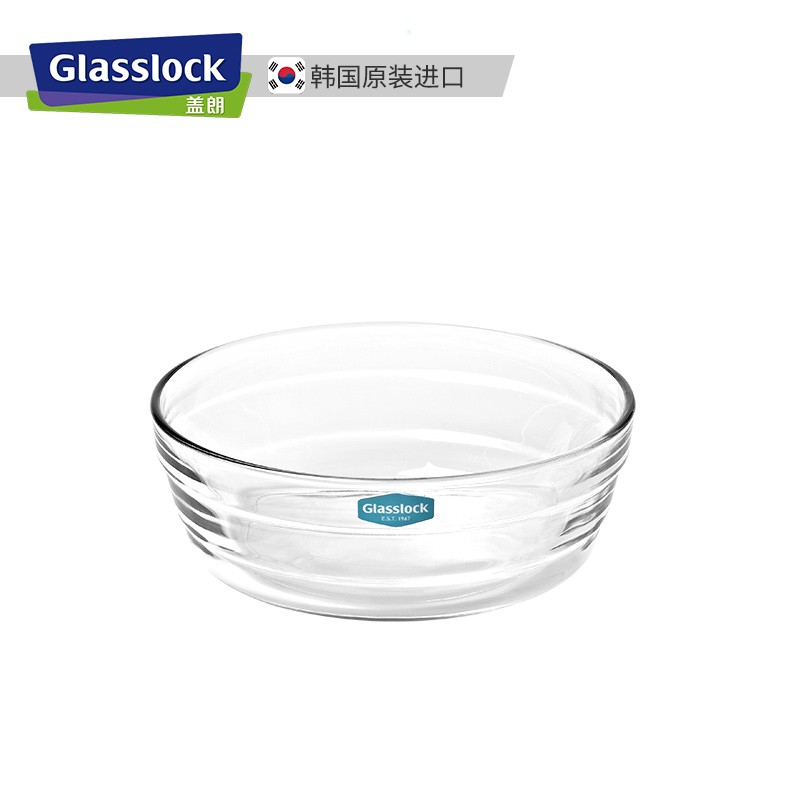 Glasslock进口透明钢化玻璃饭碗水果沙拉碗家用耐热泡面汤碗 圆形650ml