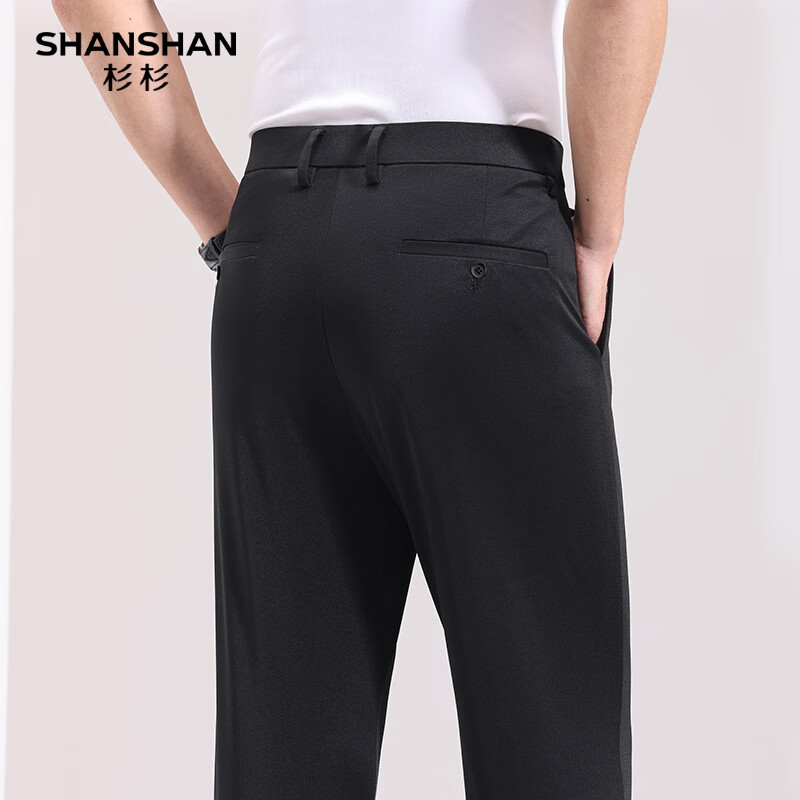 SHANSHAN杉杉锦氨弹力男士休闲直筒裤秋冬新款商务简约百搭加厚保暖裤子 黑色 35 【推荐体重160-170斤】